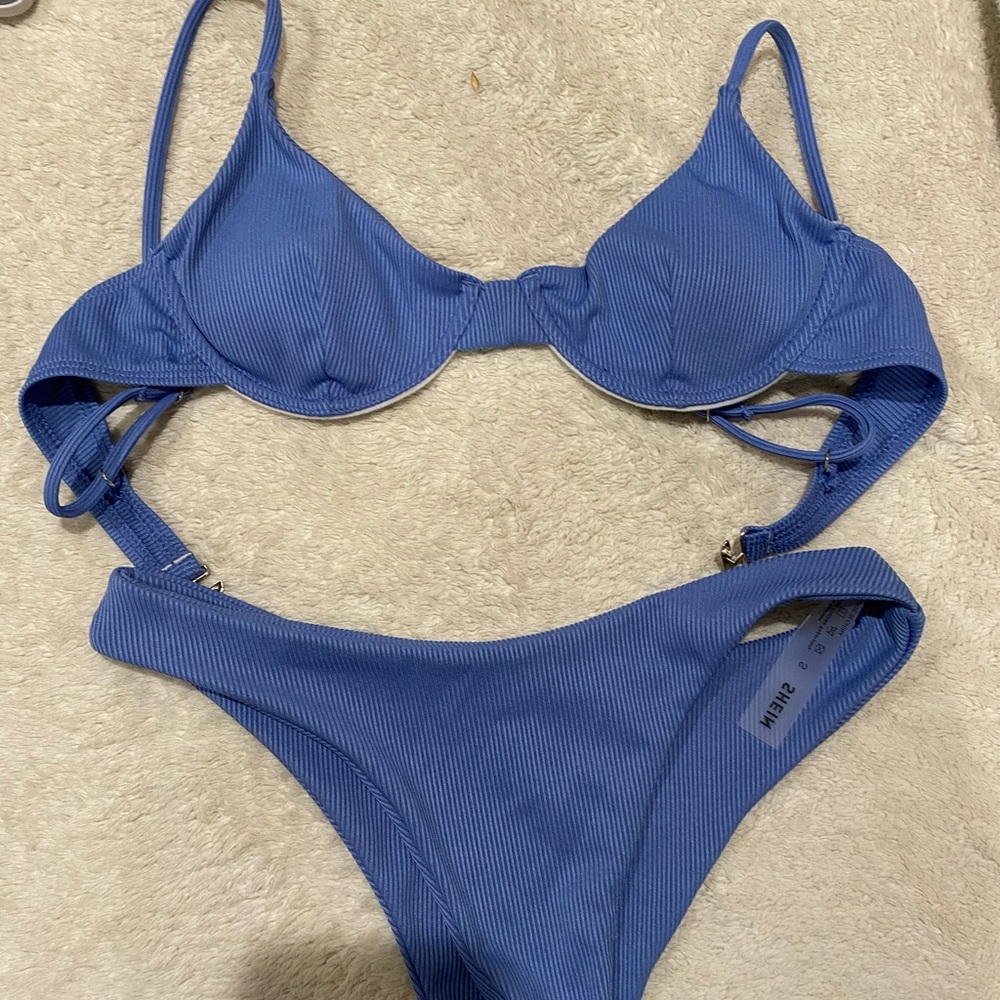 Blue Ribbed Underwire Bikini